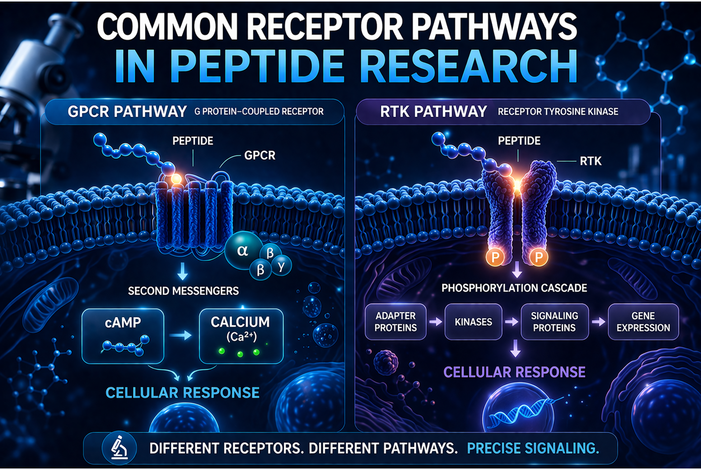 Examples of receptor pathways studied in peptide research